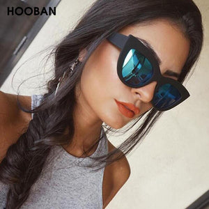 HOOBAN Retro Cat Eye Women Sunglasses Classic Black Ladies Sun Glasses Vintage Driving Female Eyeglasses UV400 Oculos