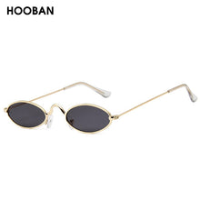 Load image into Gallery viewer, HOOBAN Retro Small Sunglasses Men Women Brand Oval Metal Sun Glasses For Male and Female Red Black Color Shades UV400