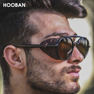 HOOBAN Steampunk Brand Design Sunglasses Women Men Retro Round Male's Sun Glasses Female Vintage Driving Eyewear Shade UV400