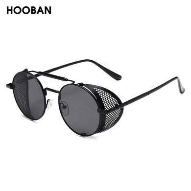 HOOBAN Steampunk Round Sunglasses Men Women Retero Gothic Metal Male's Sun Glasses Brand Designer Eyeglasses Unisex