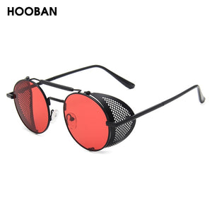 HOOBAN Steampunk Round Sunglasses Men Women Retero Gothic Metal Male's Sun Glasses Brand Designer Eyeglasses Unisex