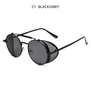 HOOBAN Steampunk Round Sunglasses Men Women Retero Gothic Metal Male's Sun Glasses Brand Designer Eyeglasses Unisex