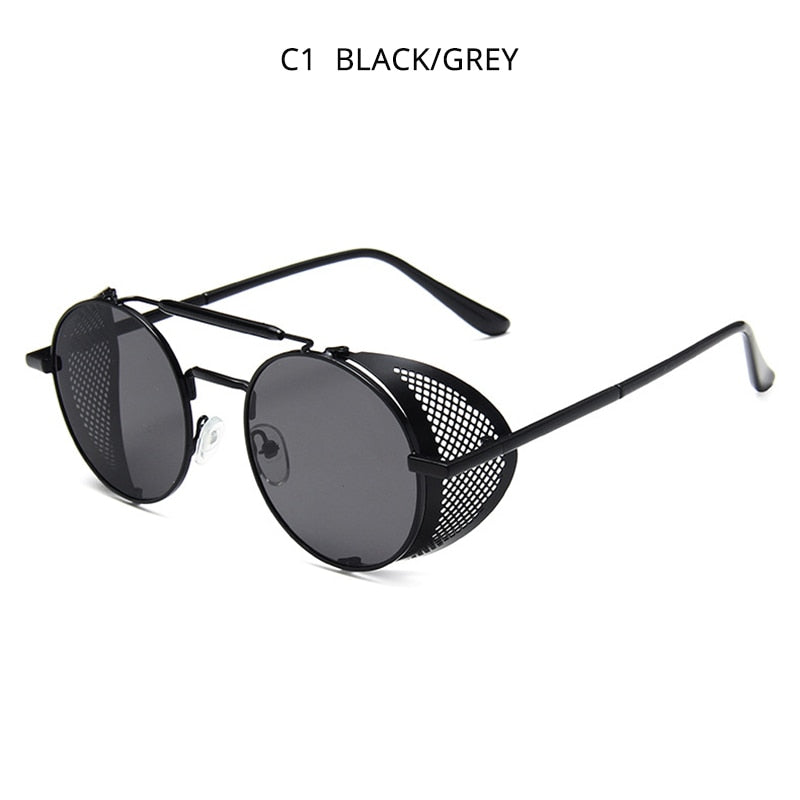 HOOBAN Steampunk Round Sunglasses Men Women Retero Gothic Metal Male's Sun Glasses Brand Designer Eyeglasses Unisex