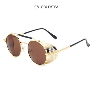 HOOBAN Steampunk Round Sunglasses Men Women Retero Gothic Metal Male's Sun Glasses Brand Designer Eyeglasses Unisex