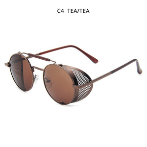 HOOBAN Steampunk Round Sunglasses Men Women Retero Gothic Metal Male's Sun Glasses Brand Designer Eyeglasses Unisex