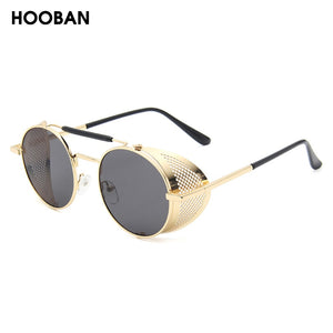 HOOBAN Steampunk Round Sunglasses Men Women Retero Gothic Metal Male's Sun Glasses Brand Designer Eyeglasses Unisex