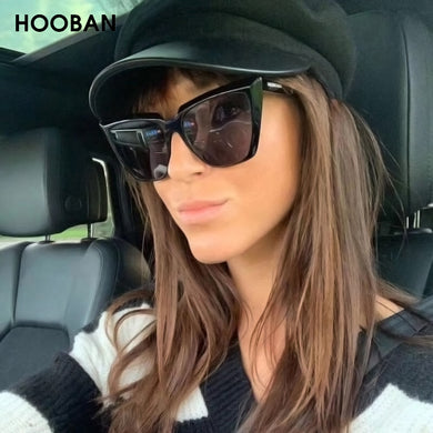 HOOBAN Stylish Cat Eye Women Sun Glasses Classic Big Frame Cateye Sunglasses For Ladies Vintage Leopard Eyeglasses UV400