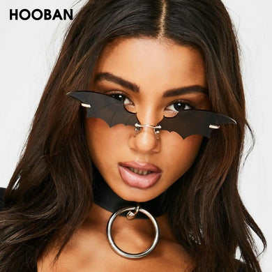 HOOBAN Unique Bat Shaped Sunglasses Women Brand Designer Sun Glasses For Female Vintage Rimless Eyewear Shade UV400