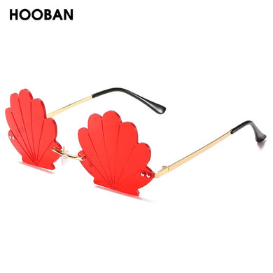 HOOBAN Unique Shell Shape Sunglasses Women Brand Designer Rimless Glasses For Male Female Vintage Candy Color Eyewear