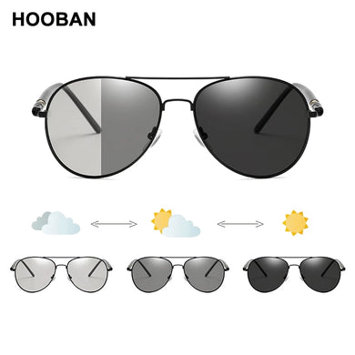 HOOBAN Vintage Fishing Polarized Photochromic Sunglasses Men Women Classic Pilot Male Chameleon Sun Glasses Discolor Shades