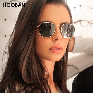 HOOBAN Vintage Metal Men Women Sunglasses Classic  Hexagon Male Sun Glasses Driving Eyewear Oculos De Sol UV400