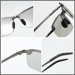 HOOBAN Vintage Photochromic Sunglasses Men Rectangle Polarized Sun Glasses Male Driving Chameleon Eyewear Night Vision