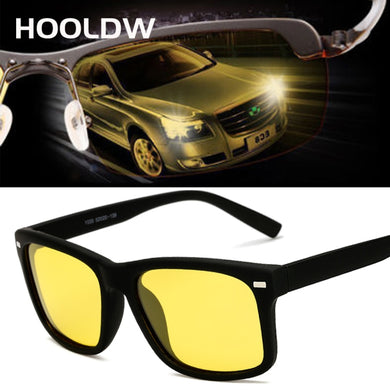 HOOLDW Men's Night Vision Sunglasses Square Polarized Sun glasses Yellow Lens Night Driving Anti-glare Goggles Glasses Eyewears
