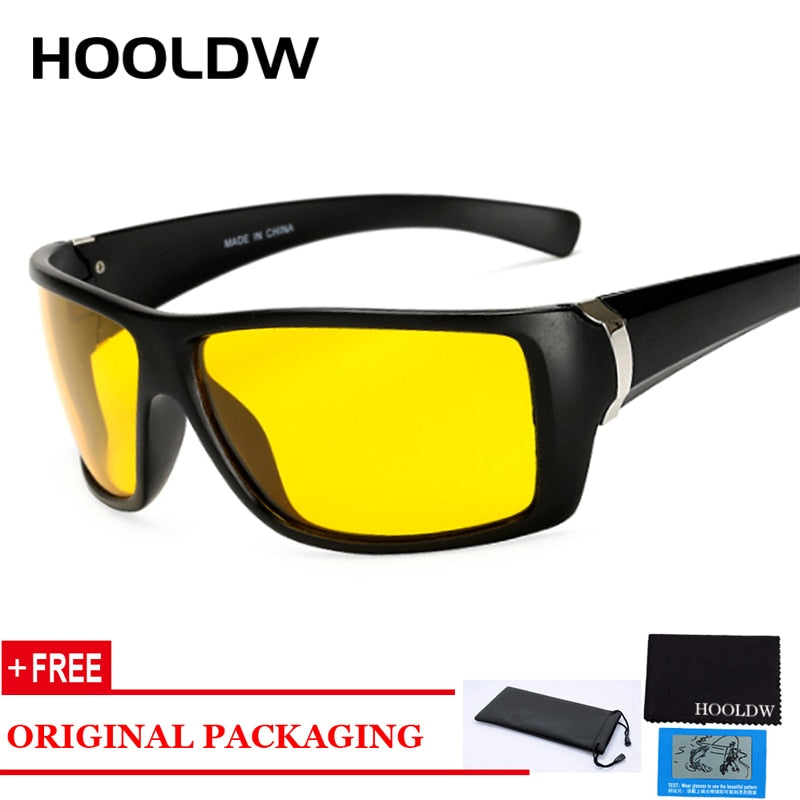 HOOLDW Men's Night Vision Sunglasses Square Polarized Sun glasses Yellow Lens Night Driving Anti-glare Goggles Glasses Eyewears