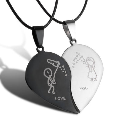 HOT Couples Jewelry Broken Heart Necklaces Black Couple Necklace Stainless Steel Engrave Love You Pendants Necklace