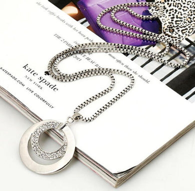HOT Long Chain Women Necklace Fashion Crystal Rhinestone Silver Plated Pendant Necklace Gift Jewelry Accessories Torque Choker