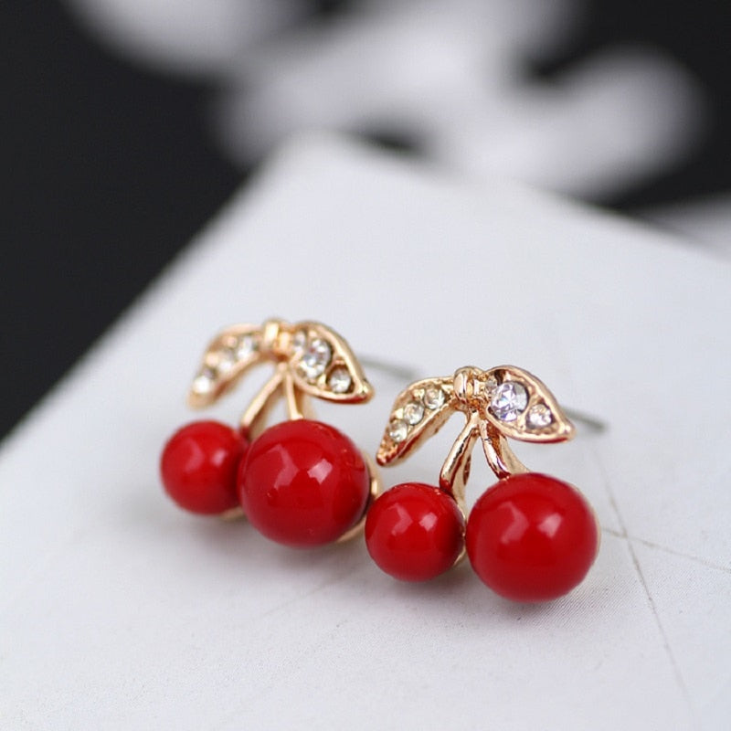 HOT fashion simple elegant fashion sexy girl cute Red Cherry Stud Earring Women