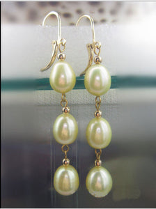 HOT11-13MM AAA PERFECT NATURAL SOUTH SEA YELLOW PEARL EARRINGS 14 SOLID GOLD