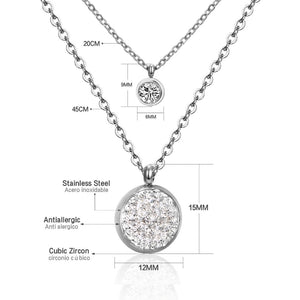 LUXUKISSKIDS New Arrival Jewelry Necklace Romantic Crystal Pendant Necklace CZ Double Chain Necklace Gold/ Steel Color