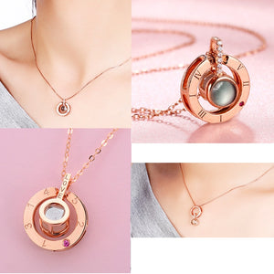 New Rose Gold 100 Languages I Love You Projection Pendant Necklace Romantic Love Memory Wedding Necklace