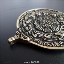 Load image into Gallery viewer, TBP072 Fine Quality Tibet Old Brass Golden JiuGong Bagua waist tag Tibetan Man Big Amulet Pendant 75mm Chinese Fengshui