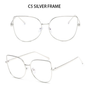 Metal cat eye Glasses transparent Gold Frame Glasses Optics Eyeglasses Clear Lens Women Men Fake Glasses Female UV400