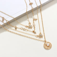 Load image into Gallery viewer, Shiny Crystal Gem Round Stars Pendant Multilayer Chain Necklace Charm Pearl Gold Chain Party Jewelry Gift 6653