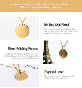 Disc Pendant Necklace Gold/Silver Color Letter Alfabet Necklace 316L Stainless Steel Chain Necklaces For Women