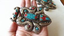Load image into Gallery viewer, TBP699 Tibetan Dragon Amulet Copper Inlaid Big Pendants Double Dragons
