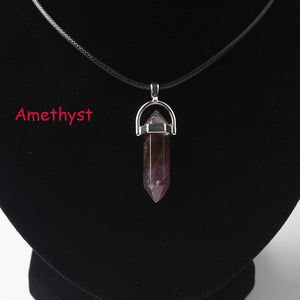 Hexagonal Column Necklaces Natural Crystal Pendants Stone Pendant Leather Chains Necklace For Women Fashion Jewelry