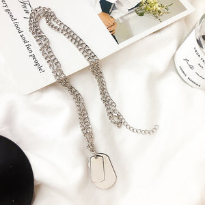 Girl Gift Metal Silver Color Cross Pendants Necklace For Women Men  Jewelry Geometric Rectangle Clavicle Chain Necklace