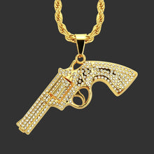 Load image into Gallery viewer, Revolver Uzi Gun Pendant Necklaces Women Men Hip Hop Jewelry Steampunk Bling Rhinestone Gold Long Chain Necklace