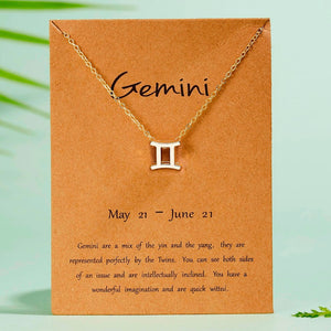 12 Constellation Pendant Gold Necklace Jewelry Choker Necklace Zodiac Sign Charm Necklace Birthday Gift Wish Card for Women Girl