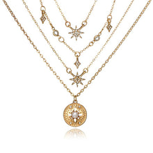 Load image into Gallery viewer, Shiny Crystal Gem Round Stars Pendant Multilayer Chain Necklace Charm Pearl Gold Chain Party Jewelry Gift 6653