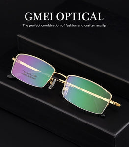 Gmei Optical Ultralight 100% Pure Titanium Half Rim Glasses Frame For Business Men Myopia Reading Prescription Spectacles LR8935