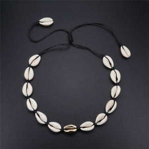 New Boho Shells Neckalce Women Summer Beach Conch Shell Choker Black White Rope Collar Chain Natural Seashell Necklaces Jewelry