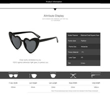 Load image into Gallery viewer, Love Heart Sunglasses Women Big Frame Personality Sunglass Fashion Cute Sexy Retro Cat Eye Vintage SunGlasses Pink Female