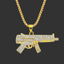 Load image into Gallery viewer, Revolver Uzi Gun Pendant Necklaces Women Men Hip Hop Jewelry Steampunk Bling Rhinestone Gold Long Chain Necklace
