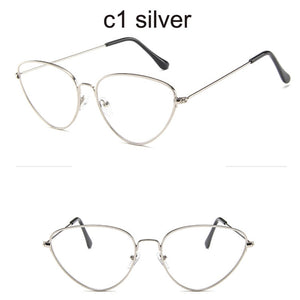 Trendy Clear Lens Cat Eye Glasses Women  Vintage Metal Spectacle Frames Fake Glasses Transparent Optical Eyeglasses Frame