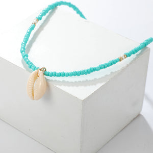 Bohemian Green Rhinestone Shell Choker Pendant Necklace for Women Charming Bead Jewelry Beach Outfits Collares 6947