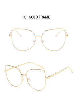 Metal cat eye Glasses transparent Gold Frame Glasses Optics Eyeglasses Clear Lens Women Men Fake Glasses Female UV400