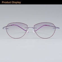 Load image into Gallery viewer, Gmei Optical Classic Ultra-light Purple Titanium Alloy Women Rimless Glasses Frame With Gradient Purple Tint Plano Lenses T80897