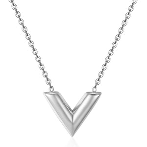 Classic Design Famous Brand V Letter Pendant Necklace For Woman Titanium Steel Woman Necklace Luxury Jewelry Female Top Quality