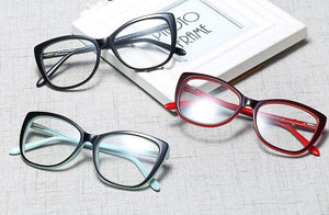 Ralferty  Luxury Eye Glasses Women Cat Eye Frame Eyeglasses TR90 Clear Lens With Spring Leg Optic Spectacle Eyewear F93331