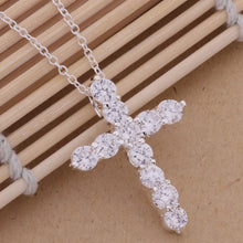 Carica l&#39;immagine nel visualizzatore di Gallery, collana color argento gioielli donna moda matrimonio Croce cristallo CZ Collana pendente in pietra zircone regalo di Natale n296 
