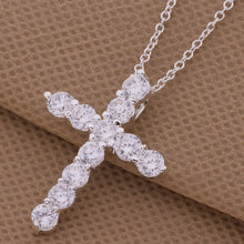 Carica l&#39;immagine nel visualizzatore di Gallery, collana color argento gioielli donna moda matrimonio Croce cristallo CZ Collana pendente in pietra zircone regalo di Natale n296 