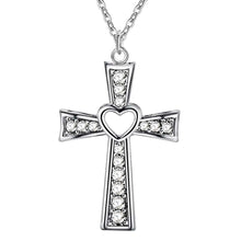 Carica l&#39;immagine nel visualizzatore di Gallery, collana color argento gioielli donna moda matrimonio Croce cristallo CZ Collana pendente in pietra zircone regalo di Natale n296 