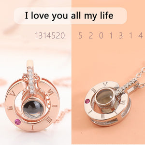 New Rose Gold 100 Languages I Love You Projection Pendant Necklace Romantic Love Memory Wedding Necklace