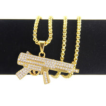 Load image into Gallery viewer, Revolver Uzi Gun Pendant Necklaces Women Men Hip Hop Jewelry Steampunk Bling Rhinestone Gold Long Chain Necklace