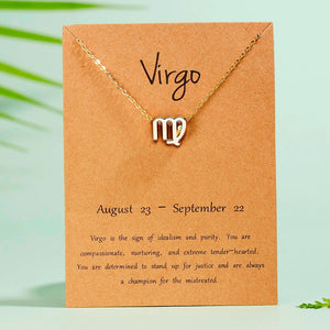 12 Constellation Pendant Gold Necklace Jewelry Choker Necklace Zodiac Sign Charm Necklace Birthday Gift Wish Card for Women Girl